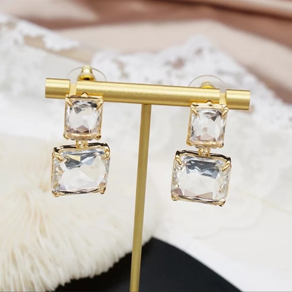 Clear Crystals and Gold Earrings - Picture 2 of 7